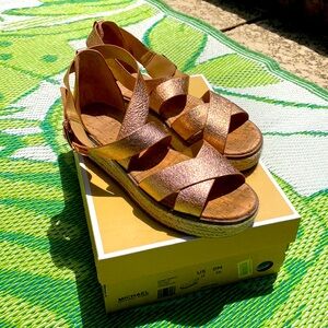 Michael Kors, rose gold, metallic espadrille sandals. Size 9m